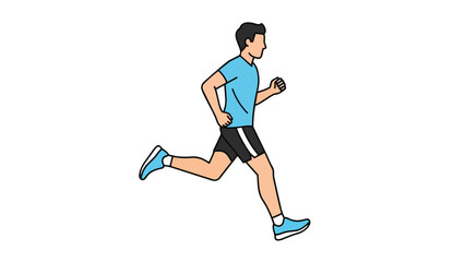 Dynamic illustration of a male figure engaged in vigorous running motion, showcasing athletic performance and healthy lifestyle pursuits on a clear