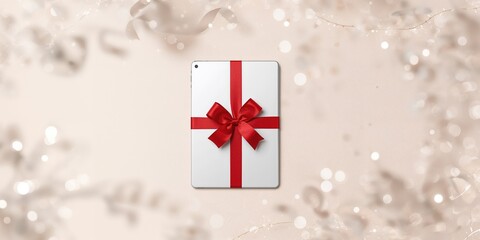 A large white tablet with a crimson ribbon, possibly indicating medical awareness or health campaign, World Health Day