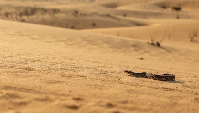 Tartary sand boa slithering through arid terrain in southern Kazakhstan, highlighting desert adaptation