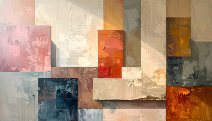 Abstract geometric pattern with various textured rectangles.