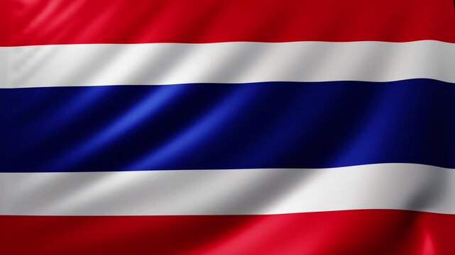 Realistic Thailand flag animation with smooth fabric waves, ideal for educational videos, international presentations, documentaries, Southeast Asia content, news visuals, and professional media use.