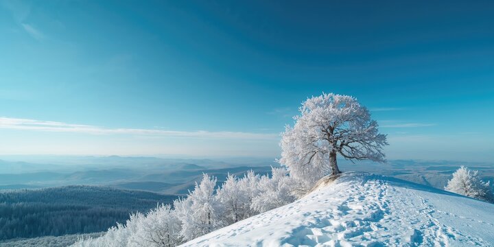 Winter scene on Ucka mountain with expansive landscape, highlighting seasonal alpine environment