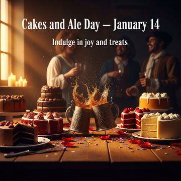 Medieval Feast with Cakes, Ale, and Merrymakers for Cakes and Ale Day January 14 celebration