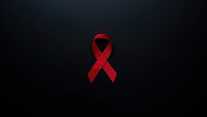 Red ribbon symbol on dark background, used for awareness campaigns and visual branding, World AIDS Day