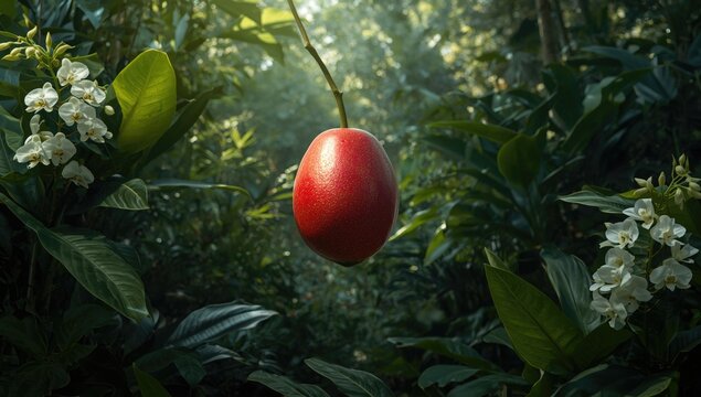 Chalta fruit hanging from a tree in lush summer foliage, emphasizing natural ripening