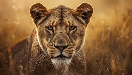 Detailed view of a lionesss head focusing on its keen eyes and facial features, suitable for wildlife study or conservation topics, World Wildlife Day