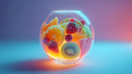 Colorful fruits in glass sphere