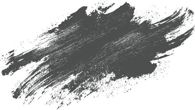 Broad dark grey brush stroke with visible texture and fine ink splatters forming an abstract artistic background for creative