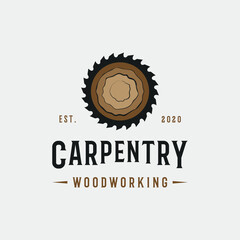 vintage retro wood and wood tools logo template.Logo design for carpenter ,old badge,furniture.