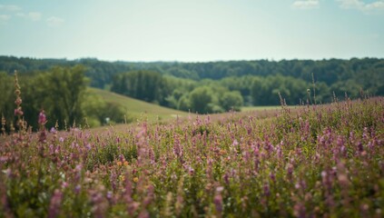 A broad perspective of a lush heath landscape in full bloom, suitable for nature-themed UI backdrops