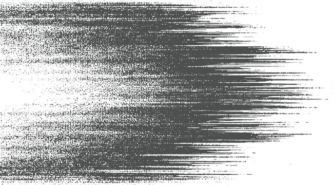 Horizontal abstract background with a dense dark gray textured band on the left gradually thinning and fragmenting into white space with subtle horizontal lines