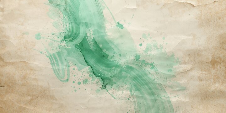 Wet paper with rough aquarelle smear in green or neon mint, used as background for text and design, Earth Day