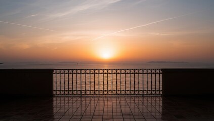 Terrace with sunset over Mondello, Palermo, highlighting coastal atmosphere and evening lighting