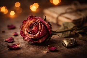 Studio capture of an antique dried rose symbolizing lasting Valentine Day affection