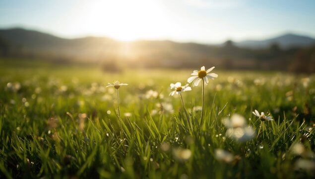 Sunlit grass blooms used as a background for editorial text, seasonal change, Earth Day