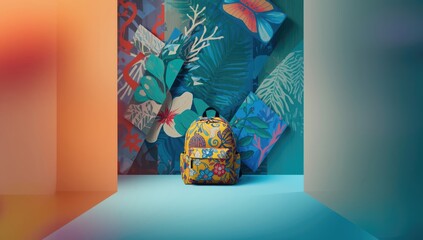 Backpacks and wrapping paper set against a backdrop, used for storage or presentation, World Environment Day