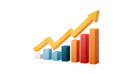 Financial chart with arrow showing growth and success in business investments, isolated on a transparent background