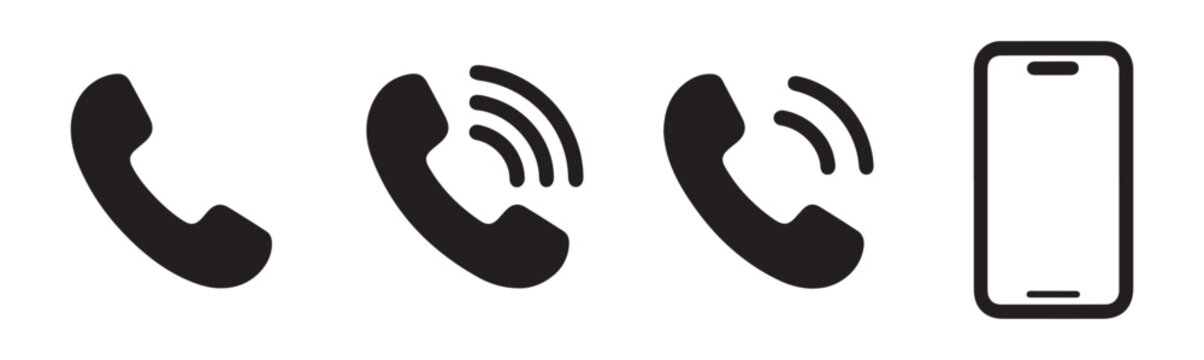Telephone call icons and mobile phone symbols including receiver with signal and blank smartphone frame collection