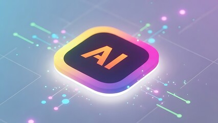 Vibrant AI logo with glowing effect on futuristic background