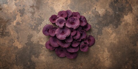 Close-up of purple mushrooms with textured surface, suitable as background for text or layout design