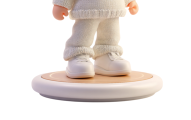 Expressive foot emoji character on miniature platform representing movement support and control isolated on transparent background PNG