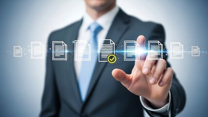 Businessman interacting with digital documents workflow