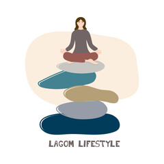 Lagom. Lagom lifestyle. Scandinavian poster. Nature and humans elements vector flat design stock illustration.