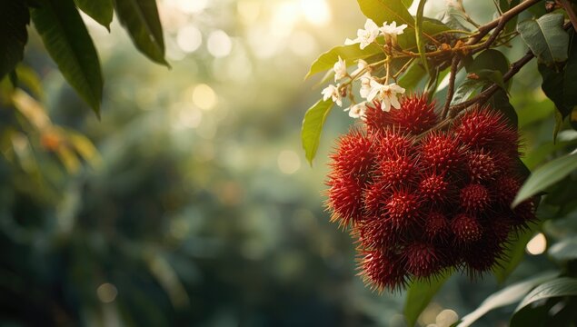 Achiote plant bearing spiny red fruits, highlighting its role in indigenous culinary traditions in Brazil
