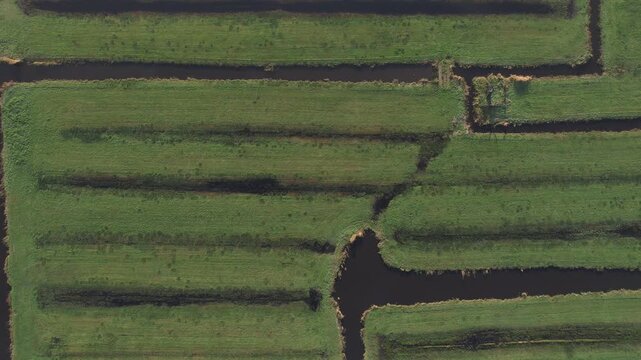 Drone footage flying over traditional windmills at Zaanse Schans