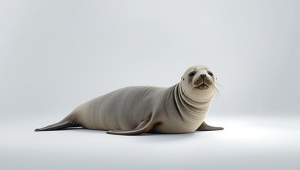 Seal lying still on a plain white background, highlighting marine mammal posture
