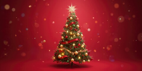 Obraz premium Fir tree adorned with ornaments ribbons and garlands, seasonal decoration for holiday festivities