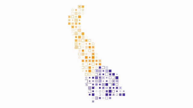 Delaware animated shape. Pulsating colored dots on the map of the state. Large size square blocks. Digital style Delaware map on white background. Abstract animation video.