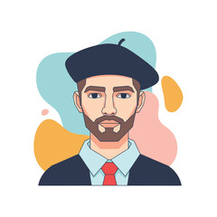 Obraz premium Portrait of a stylish man wearing a beret and tie.