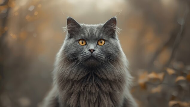Domestic grey cat staring into space portrait, highlighting feline contemplation and calm - Powered by Adobe