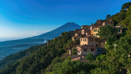 Sicilian village scene emphasizing volcanic terrain and natural surroundings, Mediterranean setting
