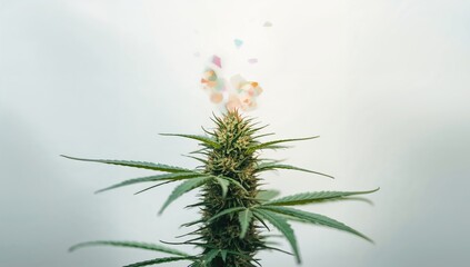 Cannabis plant with chemical compounds impacting neural activity, focusing on mood changes, Mental Health Awareness Month