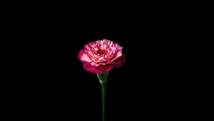 Single carnation flower with green leaf on dark background emphasizing floral arrangement, spring season