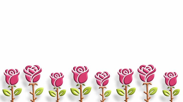 White background with pink roses row and green leaf detail