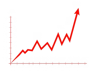Graph showing steady increase with final sharp rise isolated on transparent background