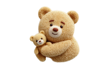 Expressive hugging face emoji illustration with small teddy bear representing care, kindness, and playful emotion isolated on transparent background PNG
