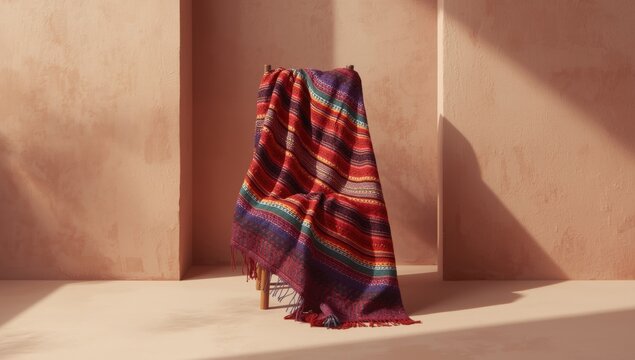 Serape blanket featuring vibrant stripes serving as a cultural background for a Mexican fiesta