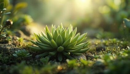 Reflected stonecrop with vibrant foliage serving as a botanical background for environmental awareness, Earth Day