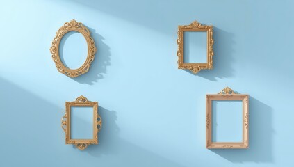 Set of vector photo frames displayed on a blue background featuring elongated shadows, ideal for UI backgrounds