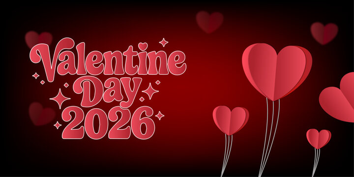 Valentine&rsquo;s Day 2026 Romantic Heart Balloon Background Illustration
