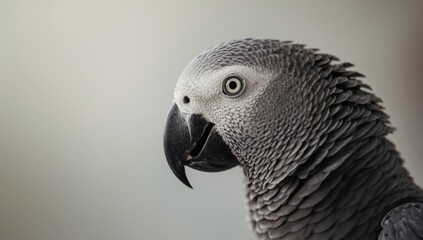 African grey parrot with sharp focus on beak and eye, highlighting bird species characteristics