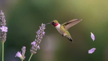 Obraz premium Close-up of a male Anna's hummingbird with iridescent feathers resting on a branch, suitable for wildlife identification