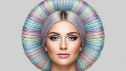 Elegant Woman With Colorful Pastel Braided Hair And Dramatic Makeup, Studio Portrait
