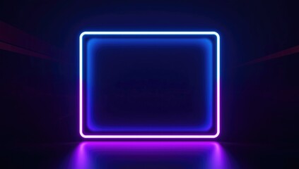 Vibrant neon geometric patterns within a shiny rectangular frame serving as a tech interface backdrop, focusing on digital aesthetics