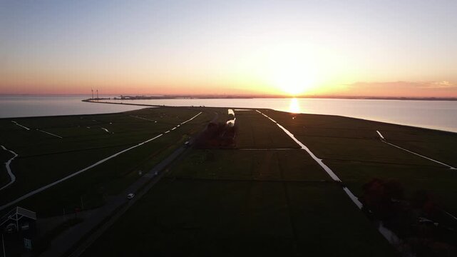 Aerial view of traditional Dutch village Marken by the water