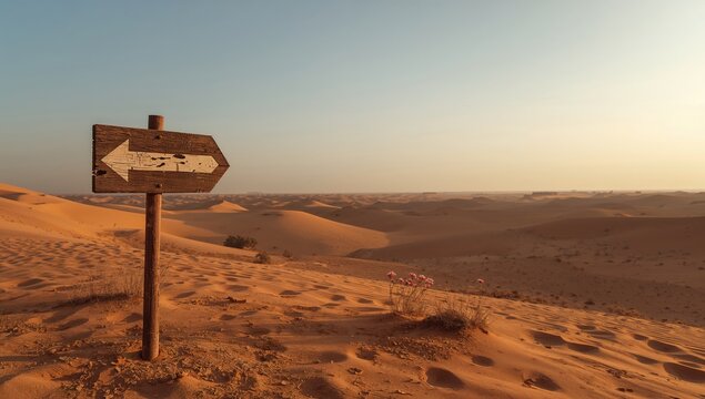 Wooden sign with arid desert background serving as a rustic informational display, Earth Day